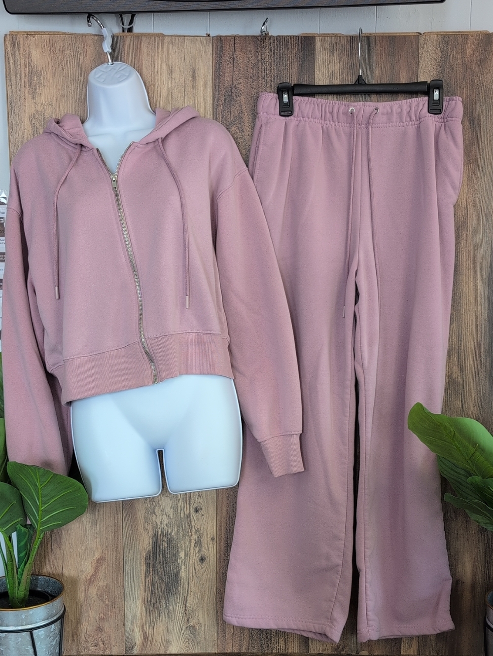 Always You Mauve Pink Two-Piece Crop Hoodie & Sweatpants Set L       T188